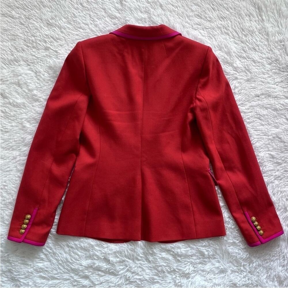 J. Crew | RARE ✨ Red With Hot Pink tipped Trim Wool Rhodes Blazer Size 4 - Picture 6 of 9